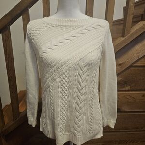 Talbots Women's White Cable Knit Sweater